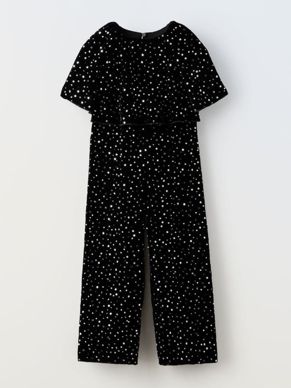 Zara Sequin Velvet Jumpsuit 7 Years Black Beaded Flutter Sleeve Holiday Party